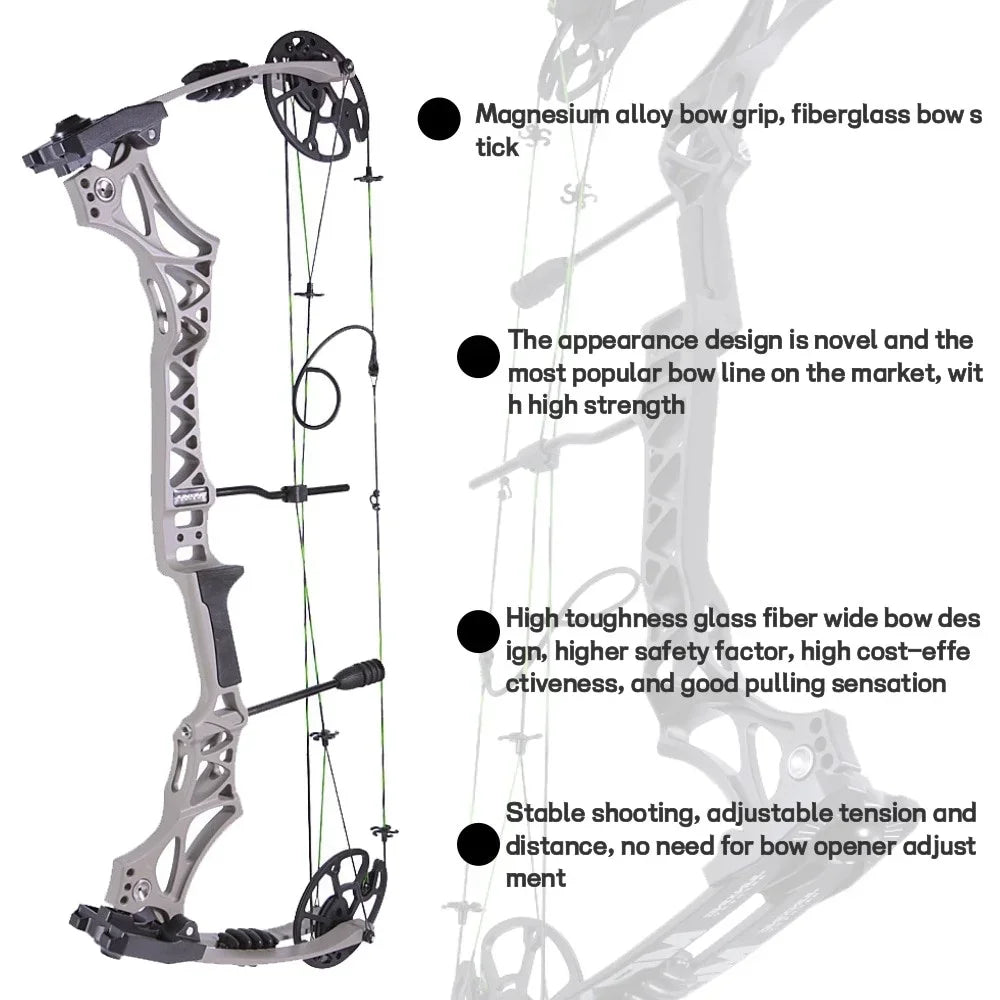 Adjustable Compound Bow 30-70lbs M129 320fps 80% Let-off Magnesium Alloy Riser for Adults Beginners Hunting Target Practice