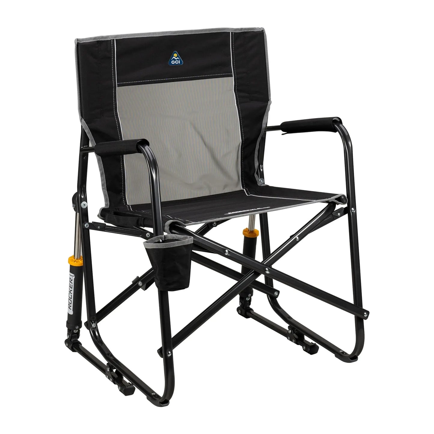 OUTDOOR Freestyle Rocker XL with Side Table Camping Chair | Portable Folding Rocking Chair with Solid, Durable Armrests, Drink Holder & Comfortable Backrest — Red