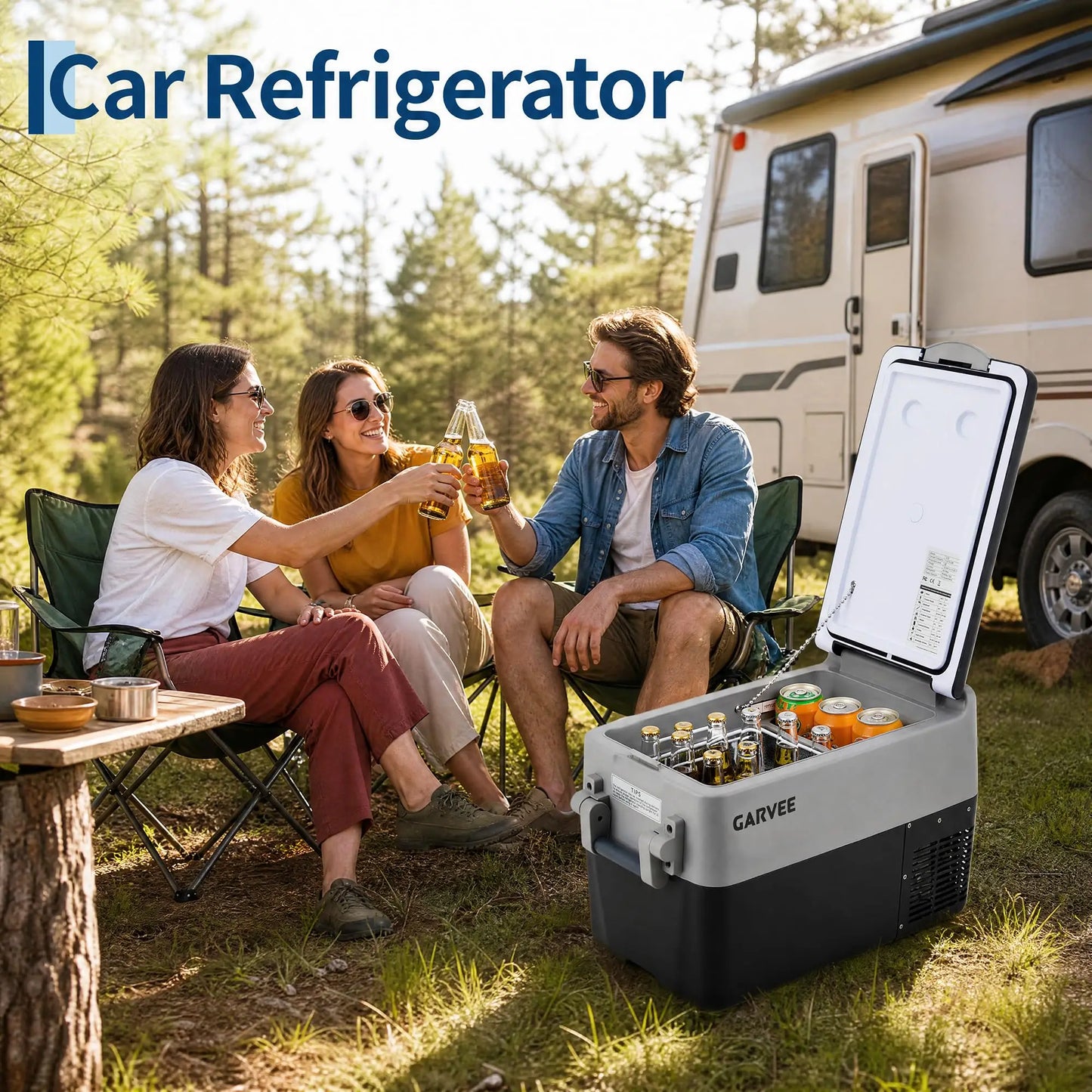 32QT Portable Car Refrigerator Freezer, 12V Electric Cooler With App Control, Dual Zone, -4°F Fast Cooling For RV Camping Travel