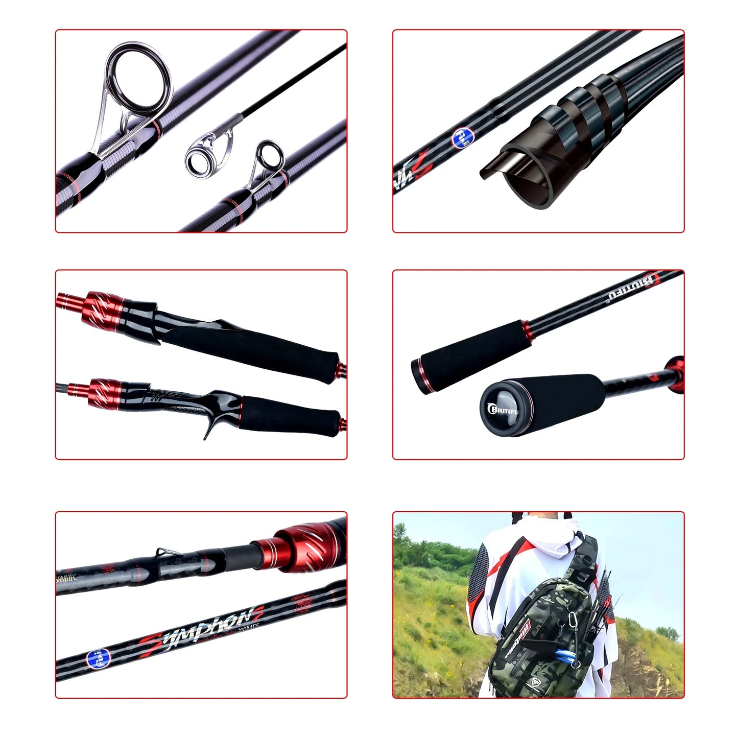 BIUTIFU Carbon Fishing Rod for Travelers - Fuji Lure Spinning Casting Rod 1.8-3.0m 5-42g Ideal for Mini Rock Fishing Baitcasting