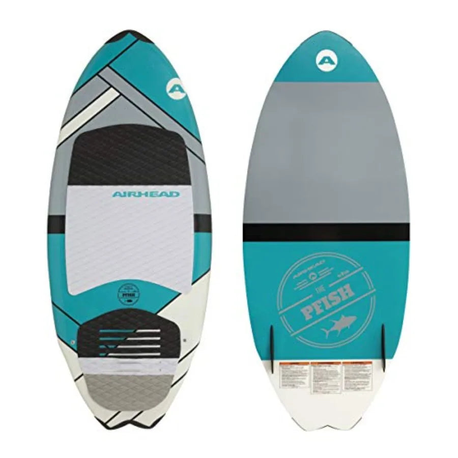 PFISH Wakesurf Board for wakesurfing, polyethylene construction, blue and white, lightweight and durable skim-style design