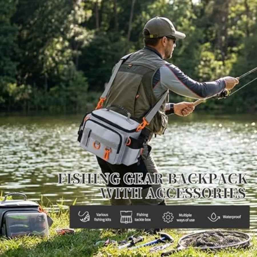 Fishing Tackle Bags with Tackle Box, Waterproof, Padded Shoulder Strap, Gear Storage, Fish Bag with 136 Pcs Fishing Lures Kit,