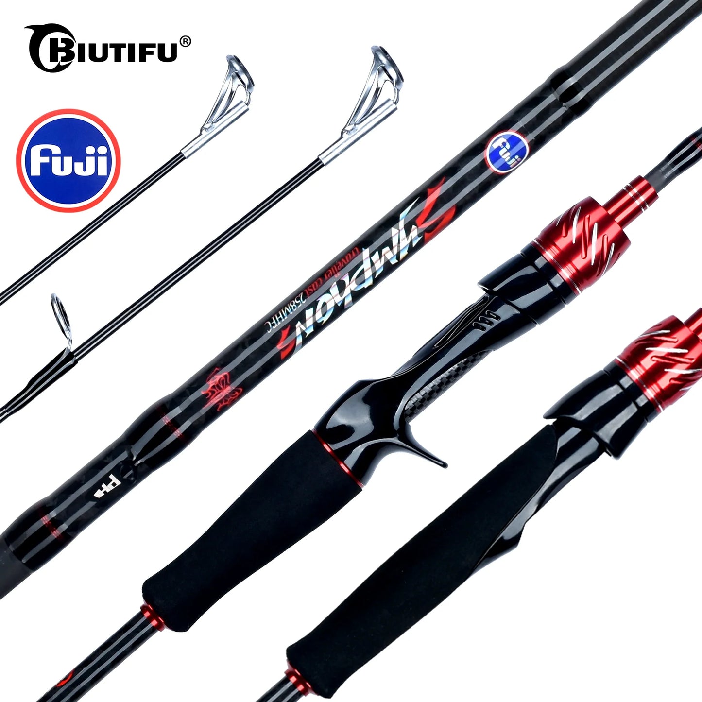 BIUTIFU Carbon Fishing Rod for Travelers - Fuji Lure Spinning Casting Rod 1.8-3.0m 5-42g Ideal for Mini Rock Fishing Baitcasting
