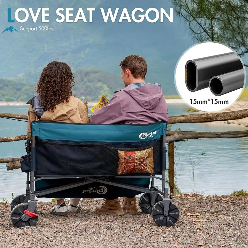 3-in-1 500lbs Utility Wagon Turn to Bench Seat,Wagon with Love-Seat or 2 Adults,oldable Beach Wagon Chair with Adjustable Handle