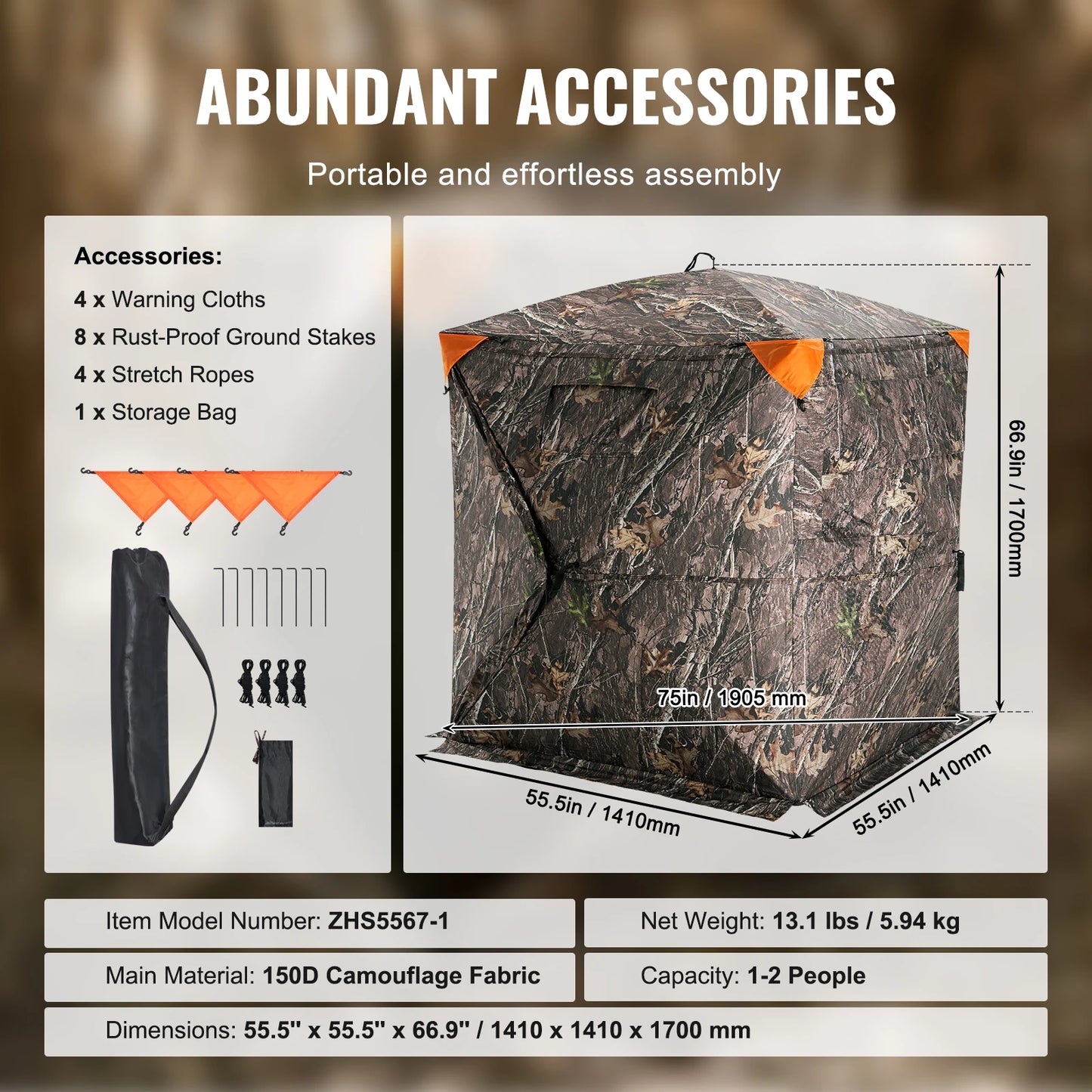 Hunting Blind  270° See Through Ground Blind 1-2 Person for Hunting  See Through Mesh for Turkey and Deer Hunting