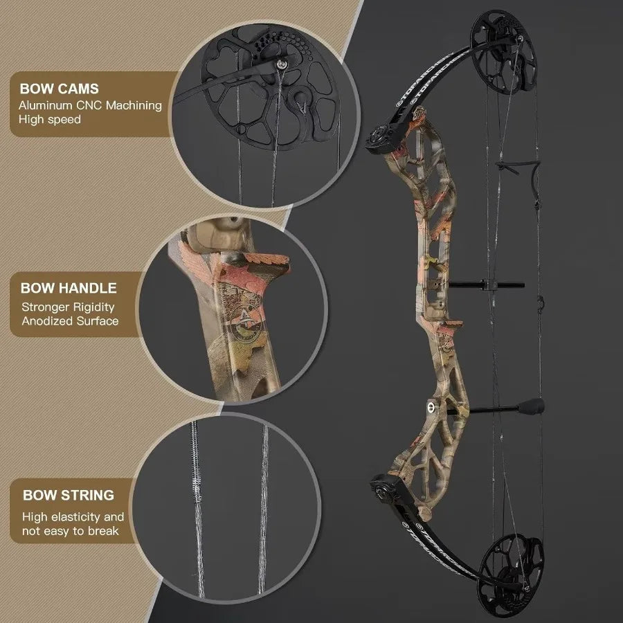 Compound Bow for Hunting Adults Archery Set Aluminum Alloy Bow Handle IBO Arrow Speed 320fps Pull Distance: 1930 0.5