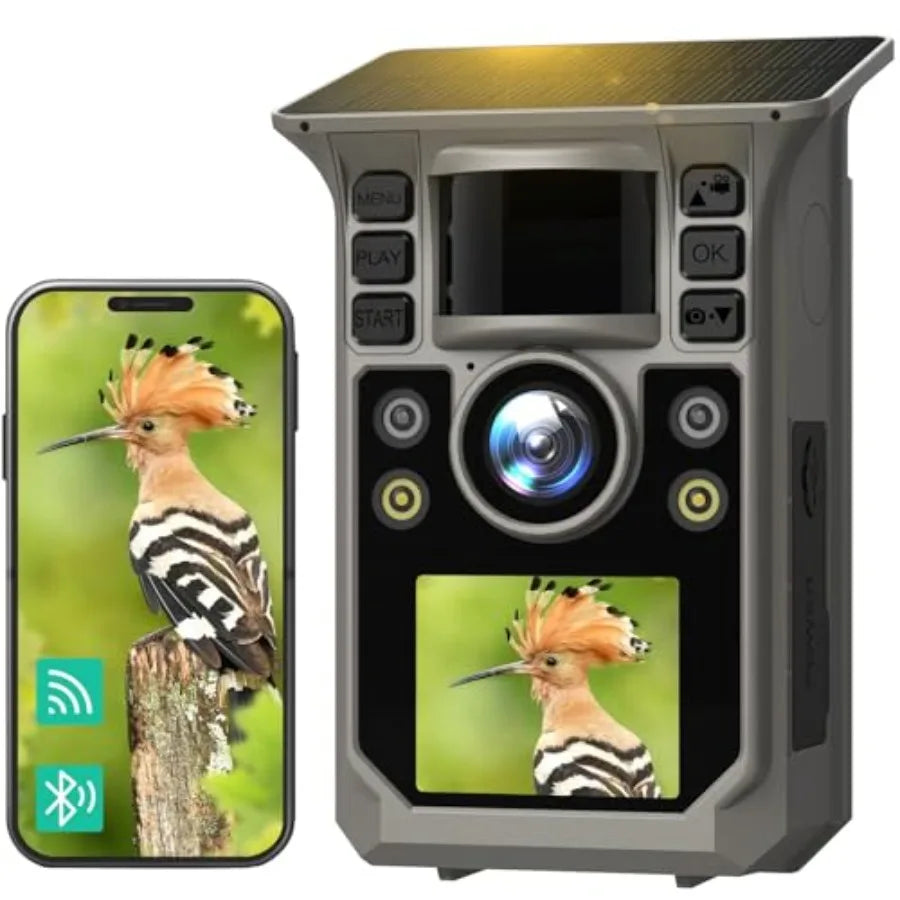 Trail Camera for outdoor hunting: 6K 64MP full-color solar WiFi camera with night vision, IP67 waterproof housing, built-in 750