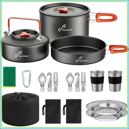 18-Piece Non-Stick Camping Cookware Set, Lightweight Pots & Pan with Kettle, Stainless Steel Cups, Plates & Utensils for Outdoor Cooking, Hiking, Picnic
