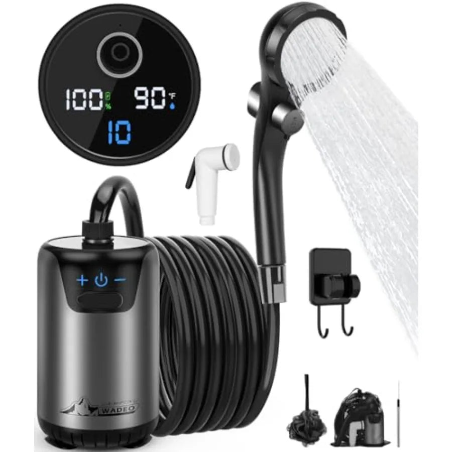 2026 Upgraded Portable Shower for Camping, Rechargeable Camping Shower with Intelligent LED Display, 10 Spray Modes, IPX7 Water