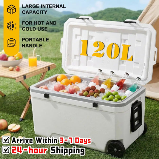 120L Portable Rolling Cooler with Wheels Hard Plastic Rotomolded Cooler Leak-Resistant Large Capacity for Beach/Drink/Beverage