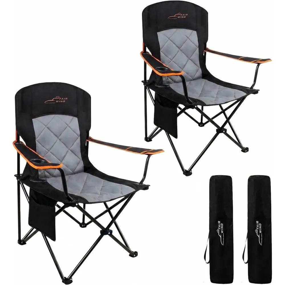 Double Pack Heavy-Duty Oversized Padded Quad Chairs with Side Pocket & Cup Holder, Suitable for Lawn, Beach, Outdoor Sports