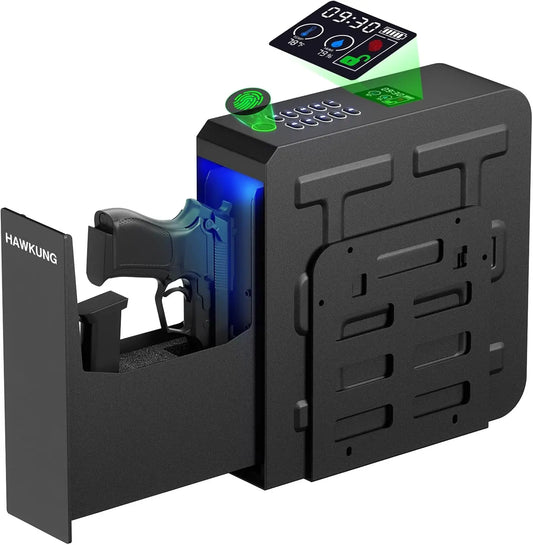 Gun Safe, Slider Biometric Gun Safe for Handgun Mounted Single Bedside Pistol Case with 3 Ways Quick Access Gun Lock Box for Nig