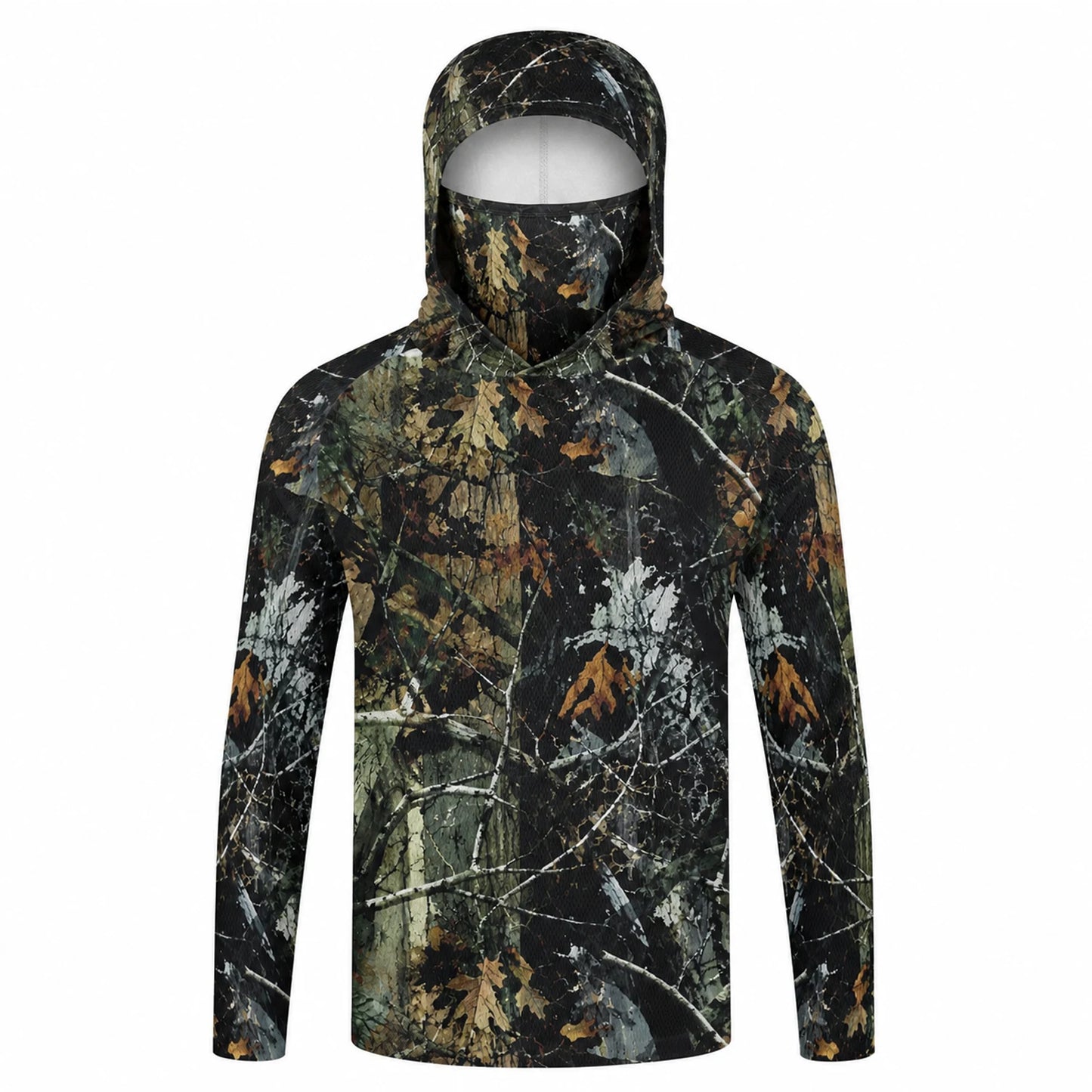 Men's Hooded Fishing Shirt with Face Mask UPF 50+ Sun Protection Long Sleeve Outdoor Performance Hoodie