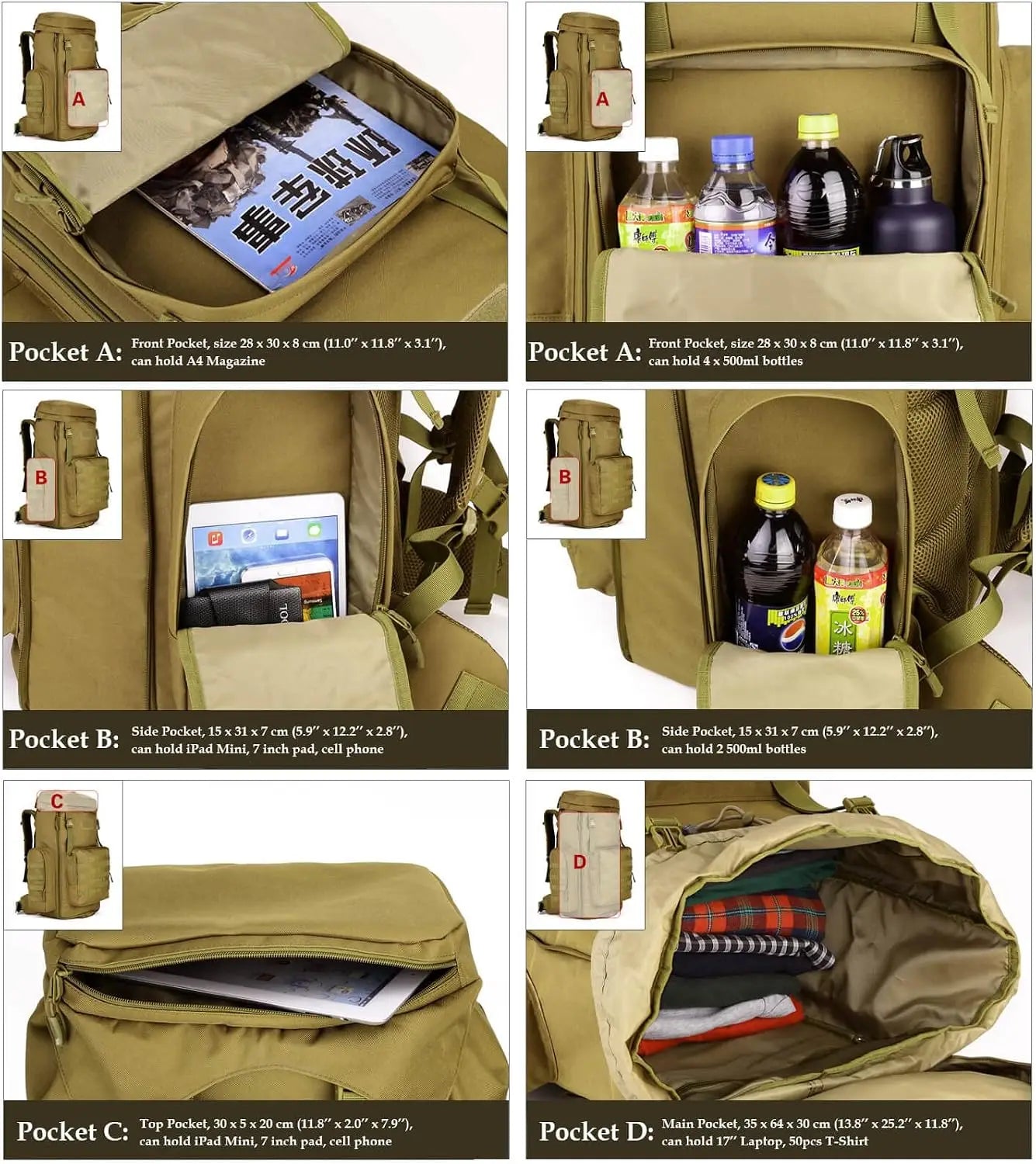 70L-85L Tactical Hiking Backpack, MOLLE Military Rucksack for Trekking & Camping