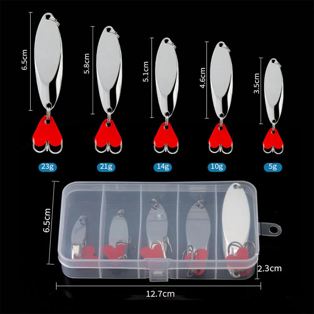 5pcs Metal Jig Spoon Spinner Fishing Lure with Fishing Tackle Box Kit Wobbler Bait Set for Bass Pike