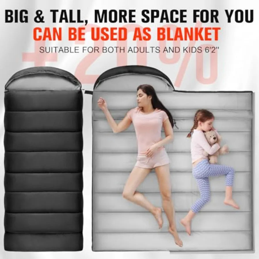 0 Degree Sleeping Bag for Adults XXL Big and Tall 4 Season Cold Weather Winter Camping with Compression Sack