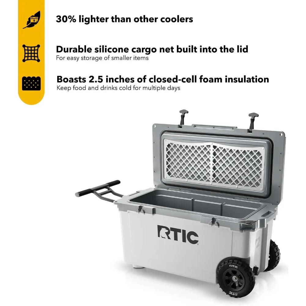72 Quart Ultra-Light Wheeled Cooler Hard Insulated Portable Ice Chest Box for Beach, Drink, Beverage, Camping, Picnic