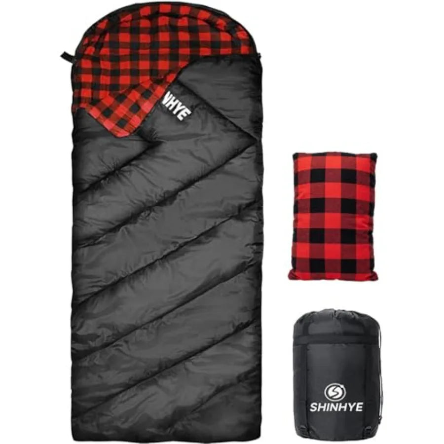 0 Degree Sleeping Bag for Adults - Cotton Flannel 4 Season Cold Weather Winter, XXL Big and Tall Camping Sleeping Bag with Comp