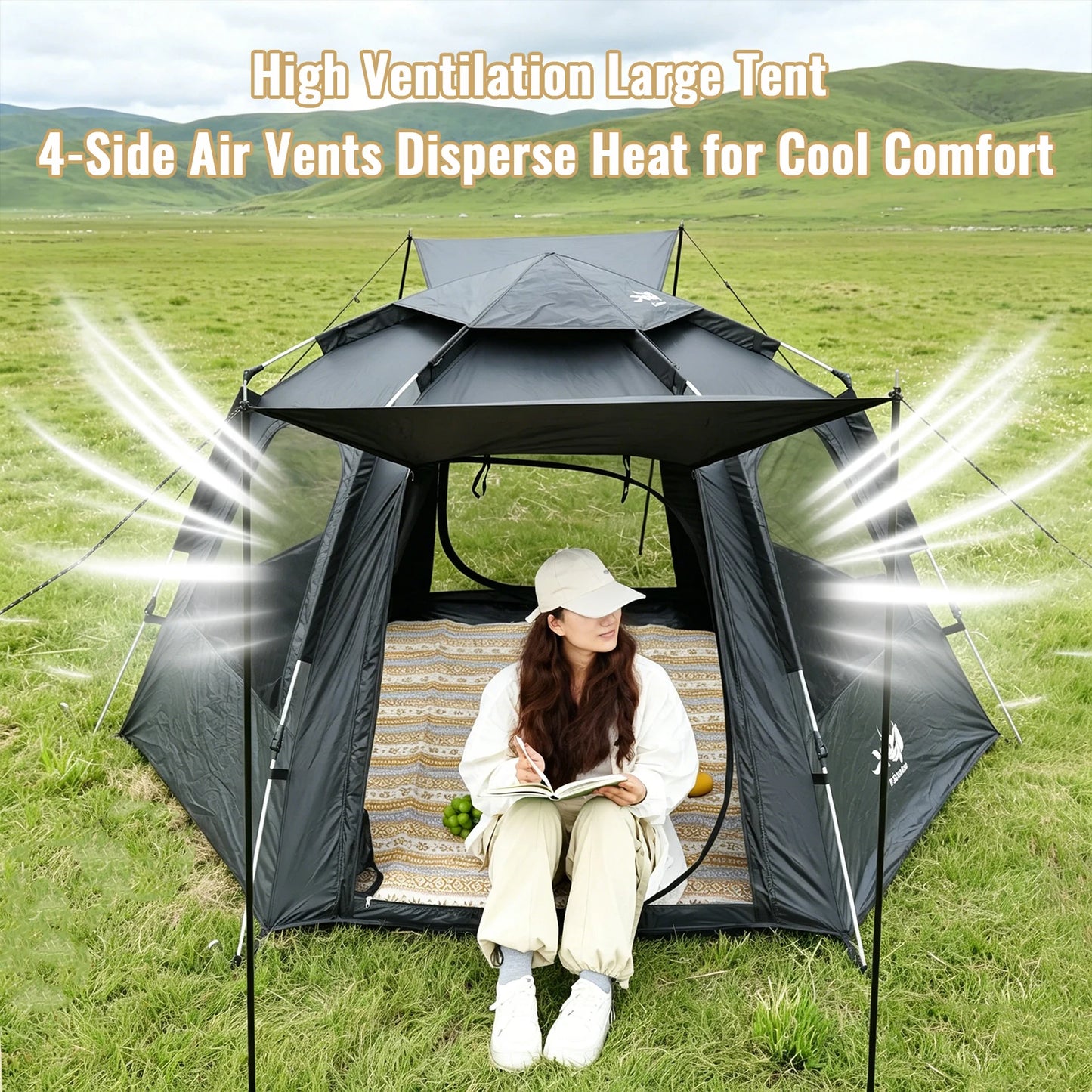 PAKICETUS Dome Camping Tent 2-5 Person Instant Setup 1 Minute Easy Assembly Double Doors Lightweight Portable Backpacking Tent for Outdoor Hiking Travel