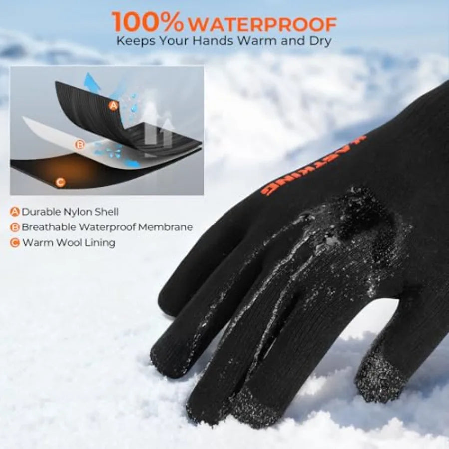 HydroFlex Waterproof Fishing Gloves Touchscreen Compatible Non-Slip Palm 4-Way Stretch Extended Cuff for Winter and Ice Fishing