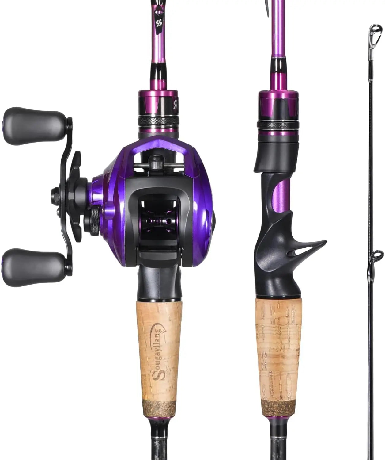 Baitcaster Fishing Rod and Reel Combo, 5.9ft/6.9ft Carbon Pole, Lightweight Aluminum Reel, Stainless Guides, Cork Grip