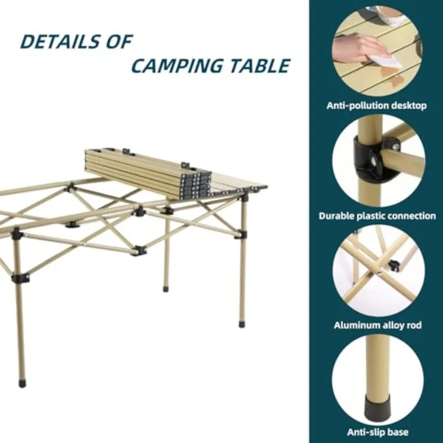 Folding Camping Table, Portable Beach Table, with Portable Bag Suitable for Indoor, Outdoor, Camping, Backyard, Party, Patio, T