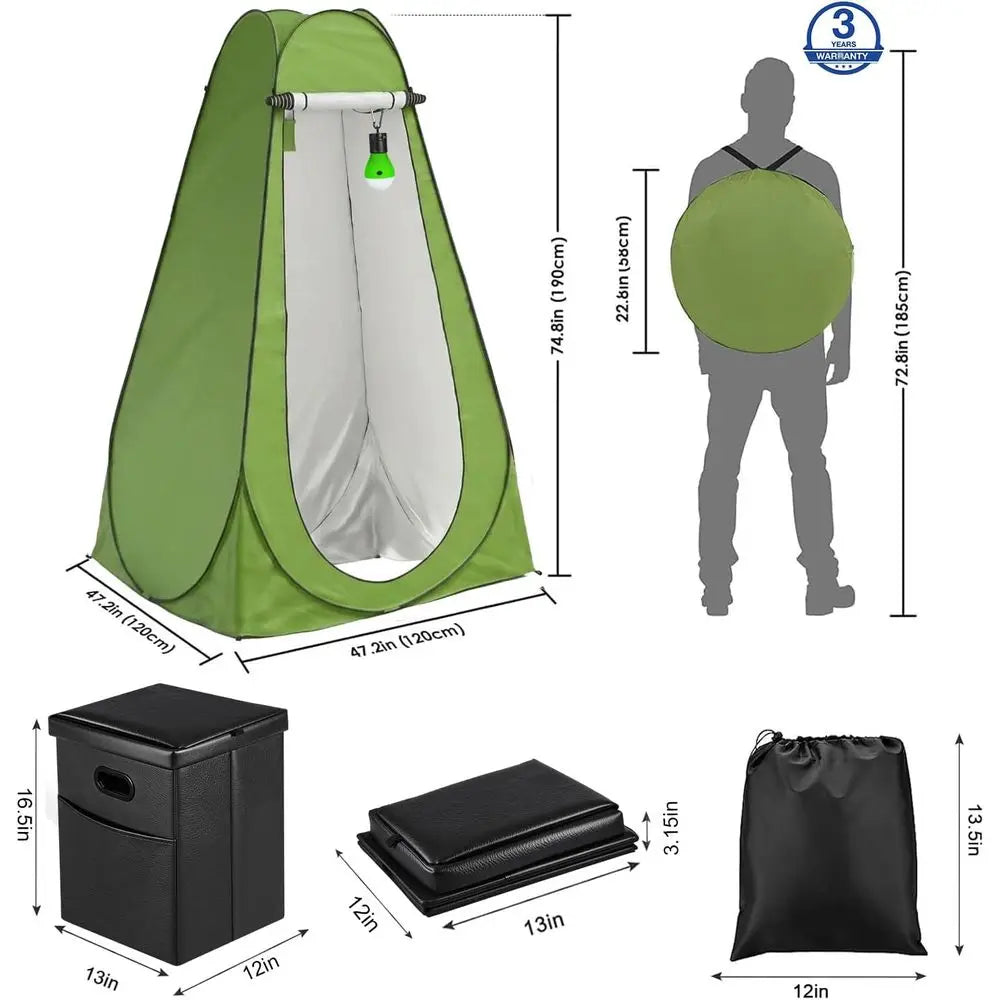 Portable Toilet for Camping, Foldable Travel Toilet for Adults, Heavy Duty 190lbs Capacity Commode for Car, Road Trip, Outdoor E
