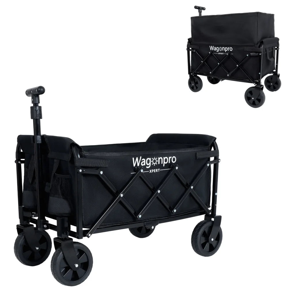 Collapsible Wagon with Wheels - 3 in 1 Lightweight Utility Camping Wagons Carts Expandable Dual-Layer Utility Wagon Carts with 100% Extra Space - 225lbs Grocery Cart for Camping, Shopping, Sports, Gardening, Fishing