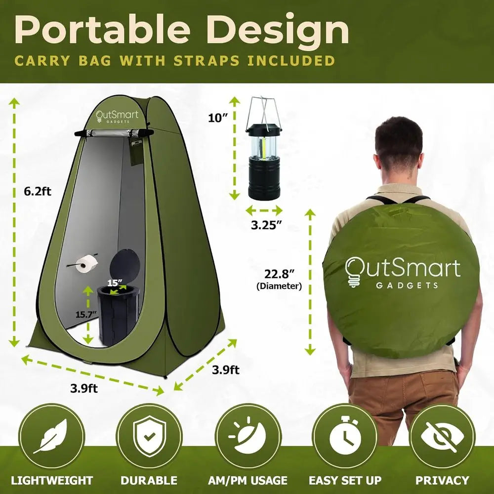 Outdoor Portable Toilet Set for Adults with Camping Night Lantern, Folding XL Toilet, Pop Up Privacy Tent and Carry Bags, Multip