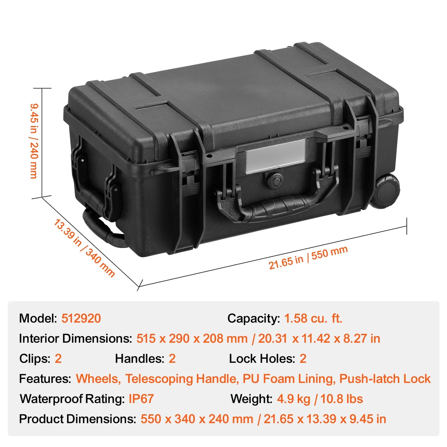 IP67 Weatherproof Hard Case Heavy Duty Protective Case w/ Pre-cut Foam and Handles for Travel Hunting Military Cameras