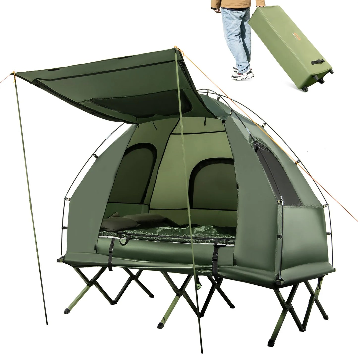 2-Person Compact Portable Tent/Camping Cot w/ Air Mattress & Sleeping Bag