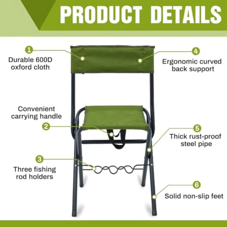 2 Pcs Summer Folding Fishing Chair with Rod Holder Hunting Camping Chairs for Adults Outdoor Portable Folding Chair for Men Wom