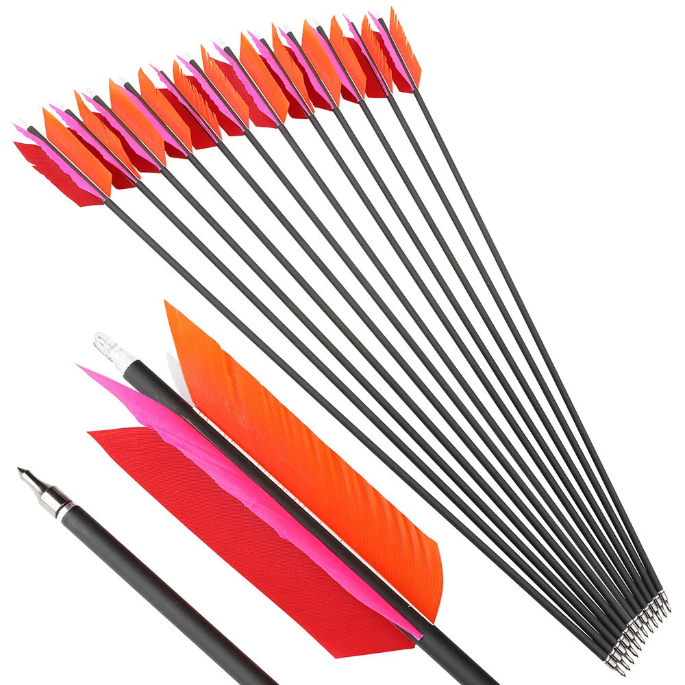 Mixed Carbon Arrows 12pcs 31.5inch Spine 500 OD7.8mm ID6.2mm with Turkey Feathers for Compound Recurve Bow Hunting Shooting Accessories