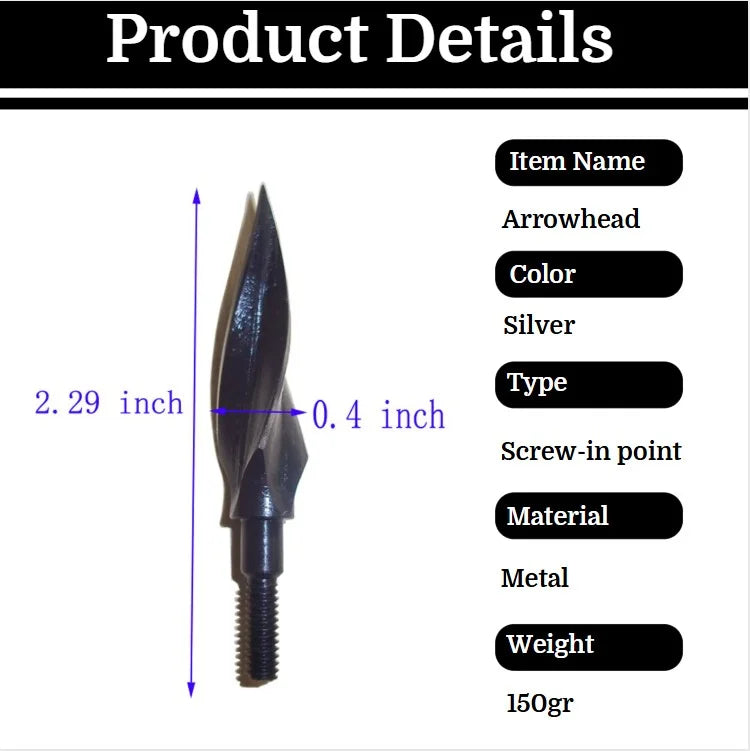 Arrowhead Tips 12pcs 150 Grain Spiral Electroplated Anti-Rust Iron Broadheads for DIY Aluminum Carbon Arrow Shafts Compound Recurve Bow Hunting Shooting Target Practice Durable Archery Accessories