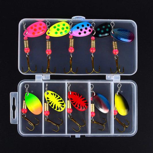 10pcs/set Peche Spinner Fishing Lures Wobblers CrankBaits Jig Shone Metal Sequin Trout Spoon with Hooks for Carp Fishing Pesca