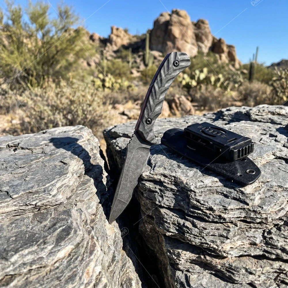 Every Day Carry Wear-Resistant Wilderness Rock Climbing Meat Slicing Knife Multi-Purpose Camping Picnic Straight Knife Portable Knife with K Sheath