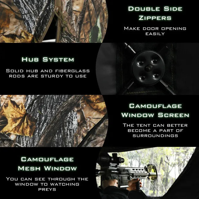 3 Person Portable Hunting Blind Pop-Up Ground Tent W/ Gun Ports & Carrying Bag