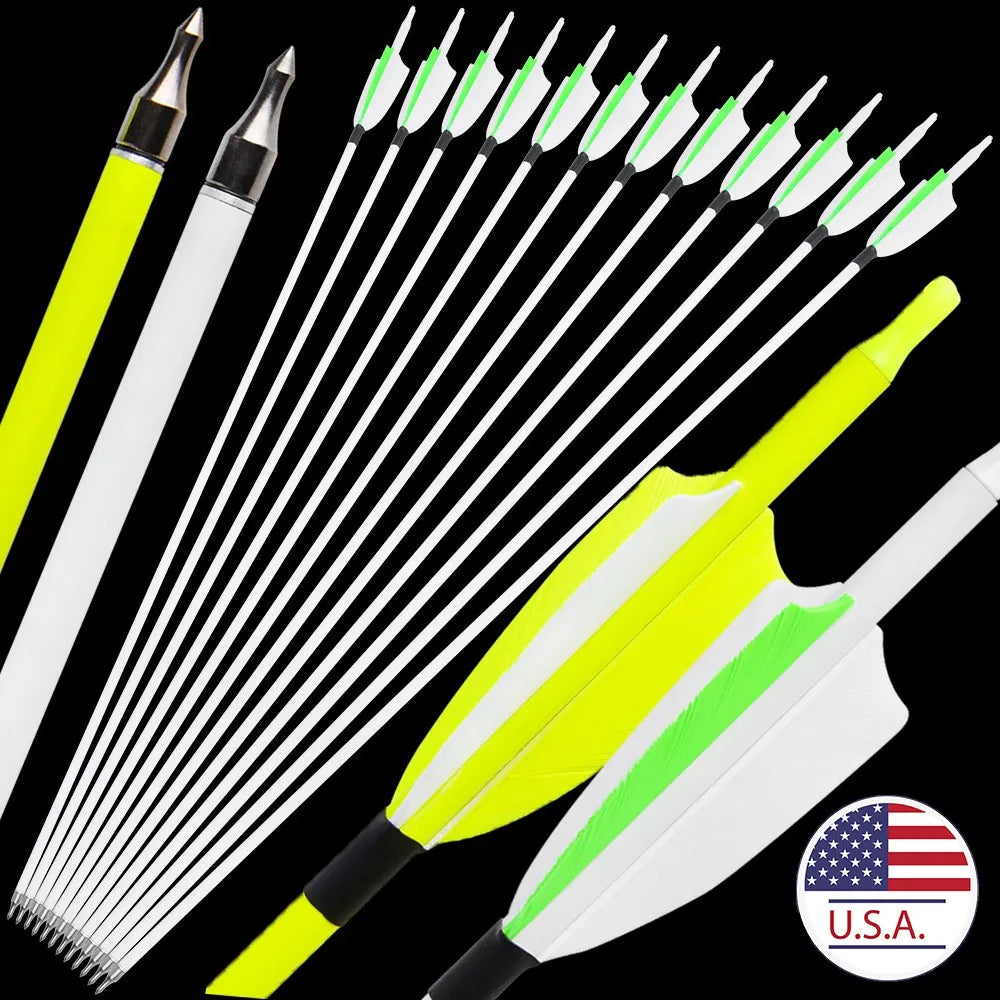 12pcs 31.5" Mixed Carbon Arrow SP500 3inch Turkey Feather Archery Recurve Compound Bow Hunting Shooting Target Carbon Arrows