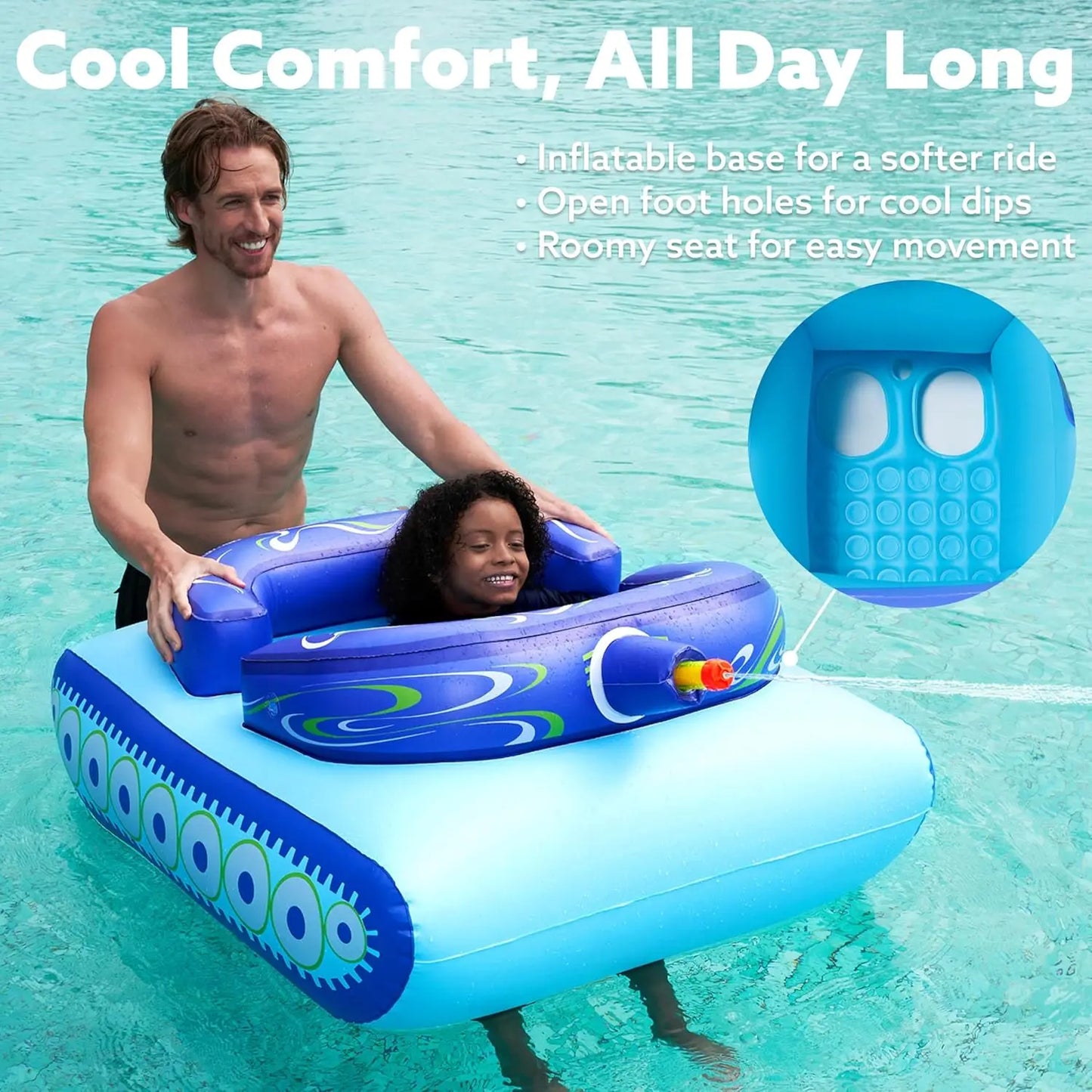 Altrek Store SLOOSH Inflatable Tank Pool Floats Kids, Pool Floaties Swimming Tank with Water Gun, Water Fight Toys, Inflatable Battle Fun for Summer