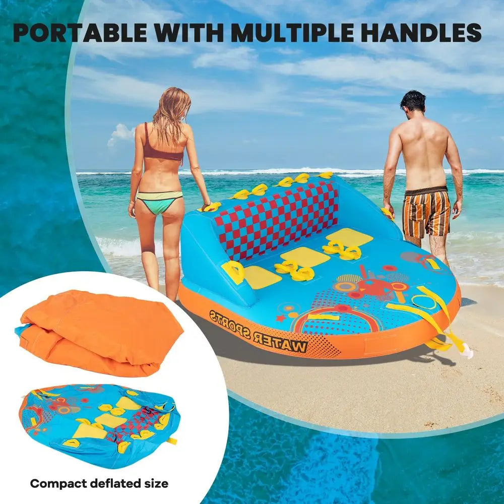 Towable Tube for Boating, 2 3 Riders Inflatable Boat Tube for Water Sports to Pull, Boat Tubes with EVA Seat Pads, Dual Tow Poi