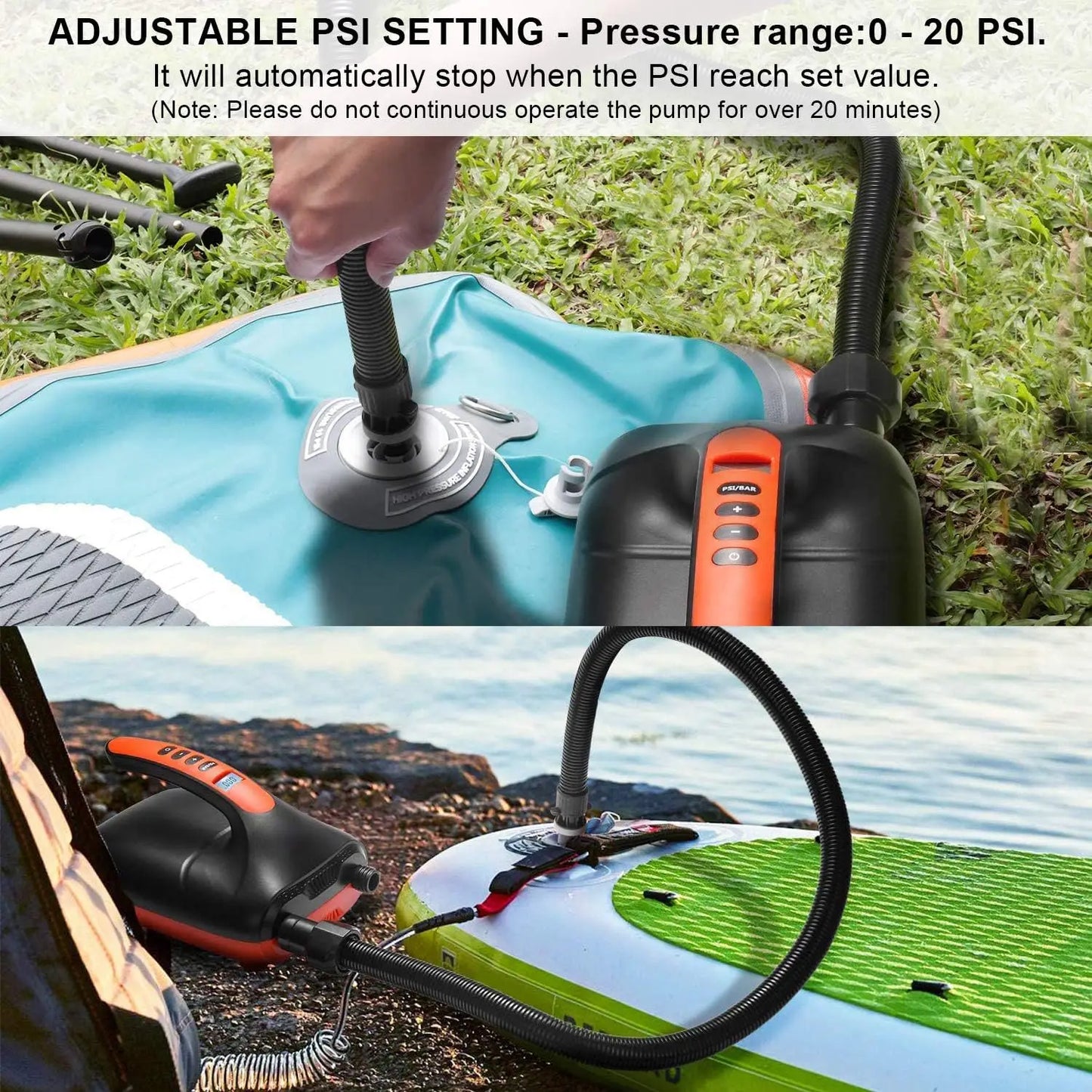 20PSI Dual Stage Auto-Off Air Pump for Paddle Boards, Kayaks & Boats