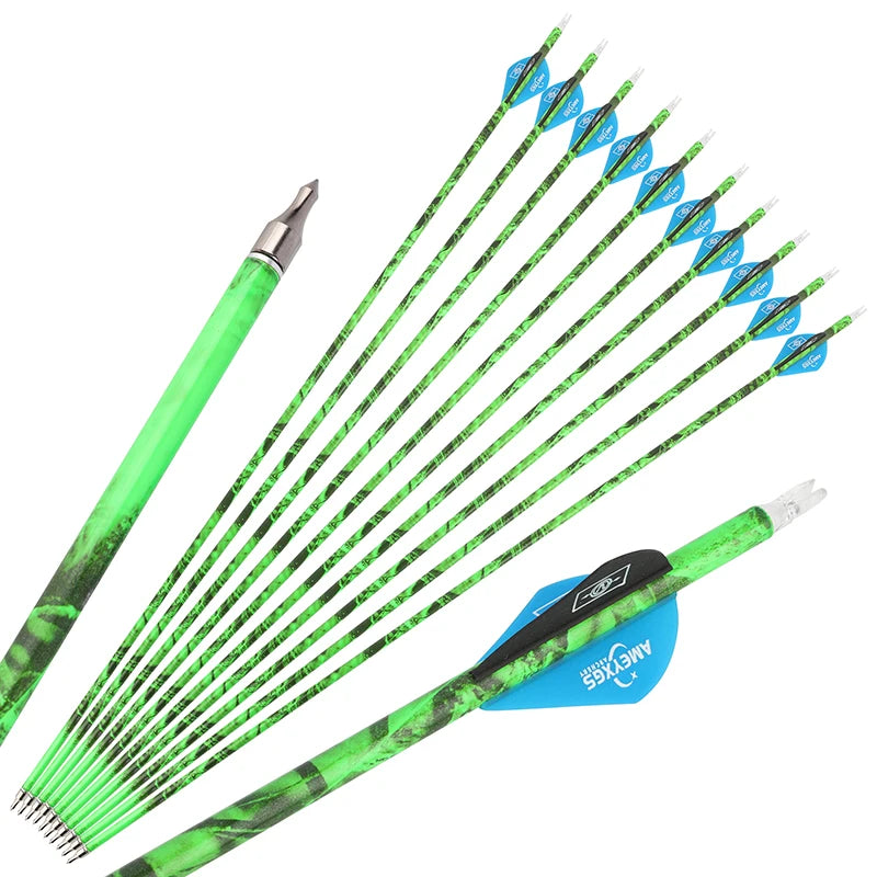 Carbon Arrows 30 Inch Spine 500 ID6.2mm with 2 Inch Rubber Feathers Removable Tips for Compound Recurve Bow Hunting Shooting