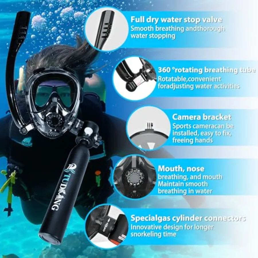 Portable Diving Lung Air Tank for Snorkeling: 0.5L Mini Scuba Tank Aluminum Alloy Black Max 3000 PSI DOT Certified Underwater B