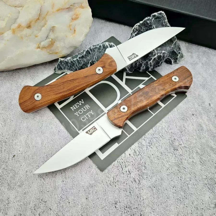 MKC Traditional Knife 8Cr13Mov Blade Wooden Handle Ideal for Outdoor Camping Survival Emergency Escape A Great Gift for Men