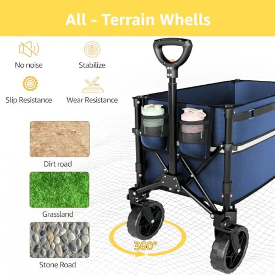 Collapsible Wagon Cart Wheels Foldable - Folding Utility Heavy Duty Wagons Carts for Grocery Sports Garden Shopping Camping Whe