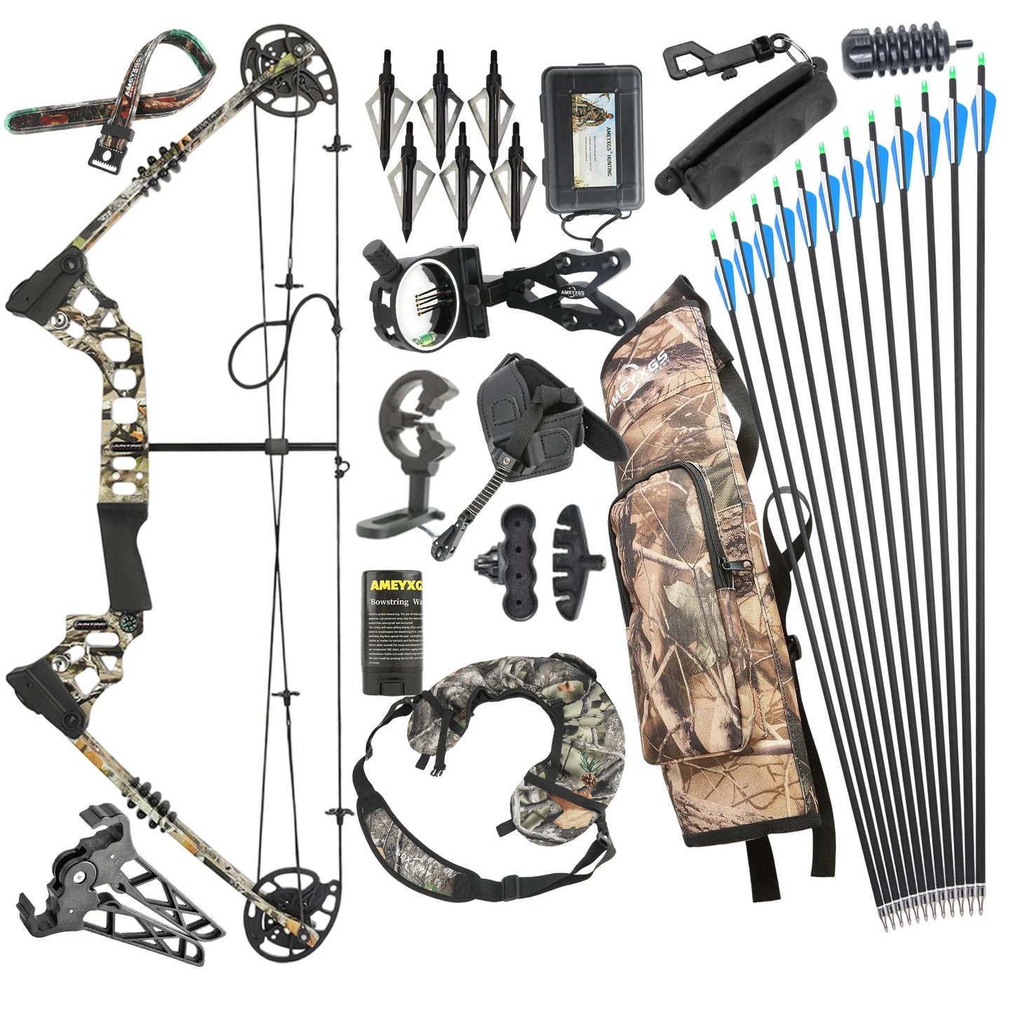 Compound Bow Complete Kit 20-70lbs Adjustable 320FPS 80% Let-off RH for Hunting Target Shooting Practice Use