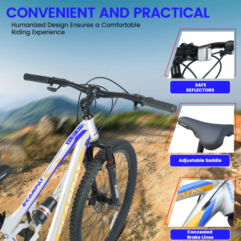 A2670 26 Inch Mountain Bike with 21-Speeds & Full Suspension Steel Frame, Alloy Rims, Disc Brakes For All Terrains, Men & Women, Multiple Colors