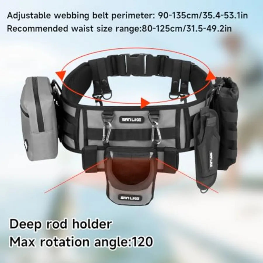 Fishing Belt Rod Holder for Wading: Nylon Black Adjustable Fighting Waist Belt with Detachable Tackle Bag, Belly Rod Holder, Pl