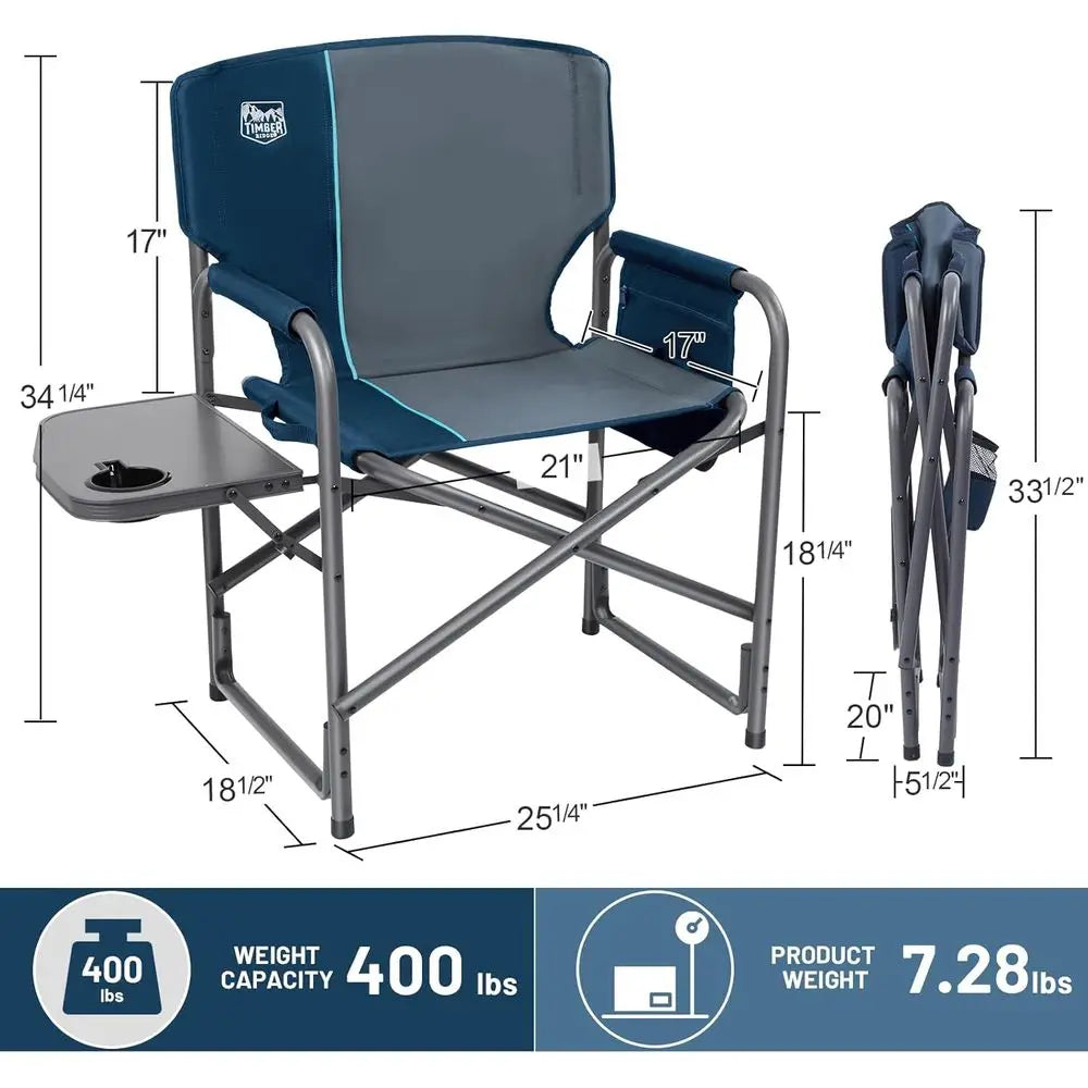 Double Pack Lightweight Portable Oversized Camping Chairs with Detachable Side Table, Suitable for Outdoors, Lawn, Picnic, Suppo