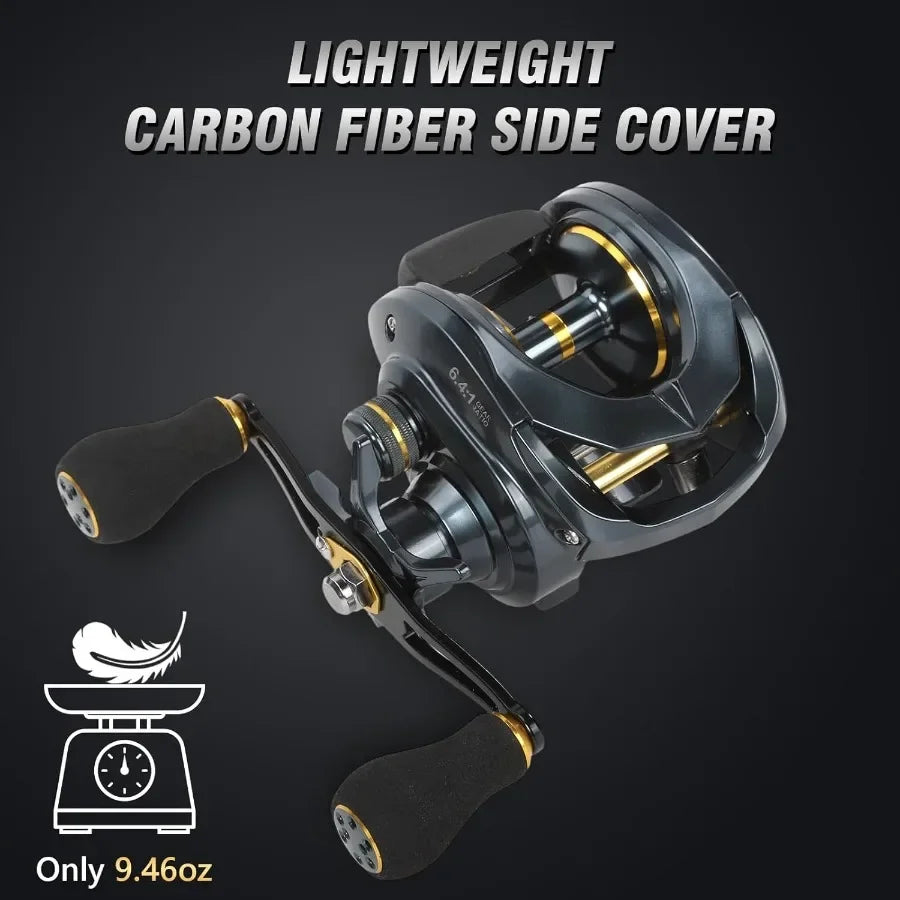 Baitcaster Reels with 6.4:1 Gear Ratio and 33 Lb Max Drag for Precision Casting in Freshwater and Saltwater Environments Featur